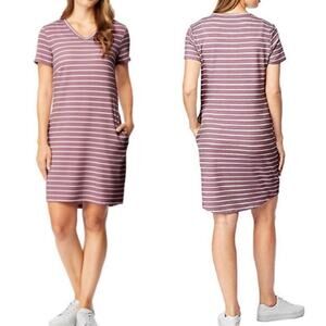 32 Degrees Stretch Knit Activewear Dress w/ Pockets Purple Stripe Size M